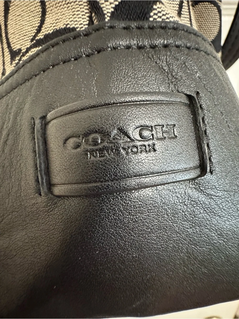 Coach Signature Canvas Shoulder Tote in Khaki and Black